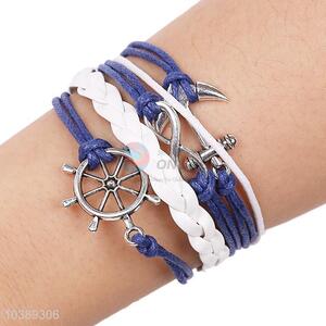 Best Quality Boat Anchor Rudder Infinite Symbol Leather Bracelet