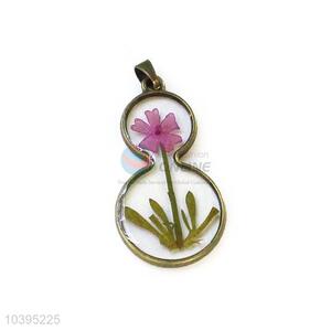 Best Sale Gourd Shape Real Flower Zinc Alloy Pendant