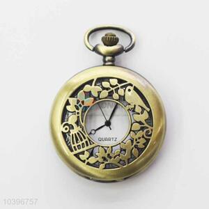 Bird Quartz Movement Skeleton Pocket Watch