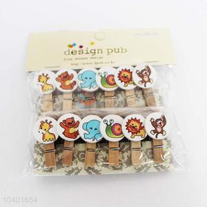 Good Sale 12 Pieces Animal Pattern Wooden Clip