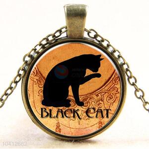 Best Selling Women Black Cat Sweater Chain Glass Jewelry Pendant