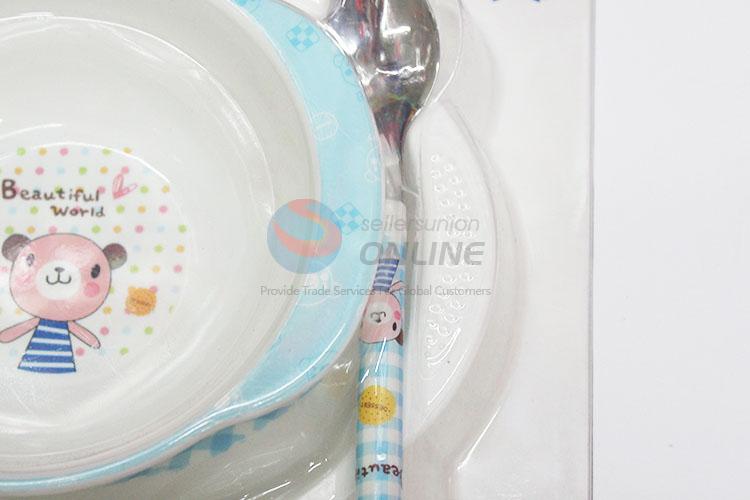 Cartoon Cute Children Soup Bowl Fork Cutlery Dinnerware Set