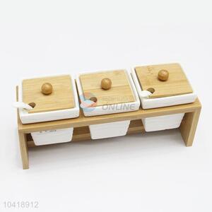 Top Quality Sugar Can 3 pcs Wood Holder Spice Storage Wood Lid