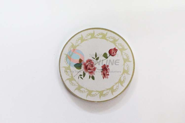 Flower Pattern Round Wood Cup Mat