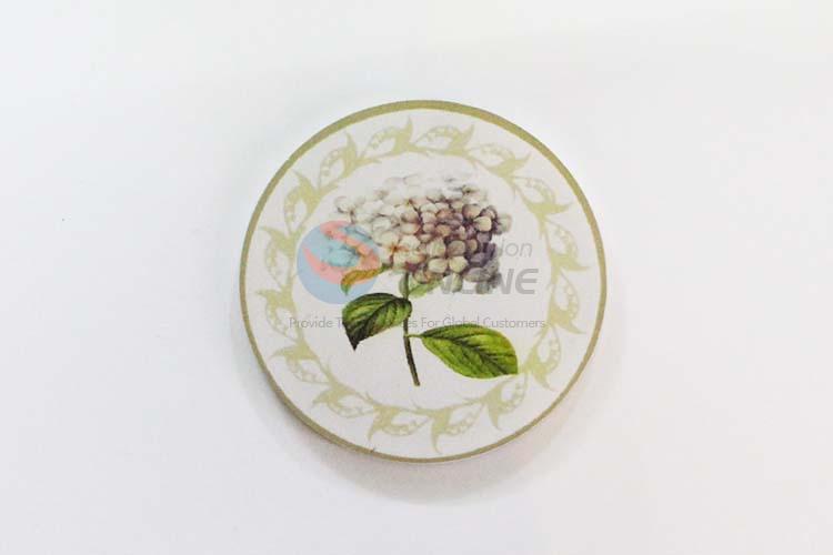 Flower Pattern Round Wood Cup Mat