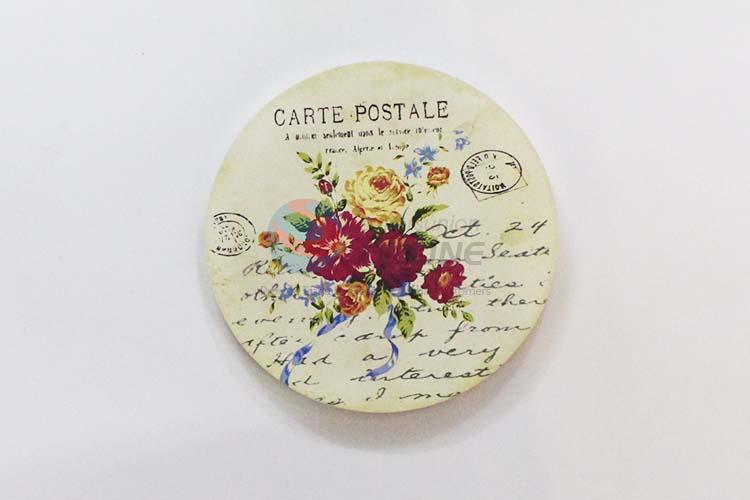Flower Pattern Round Wood Cup Mat