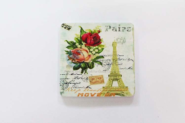 Flower Pattern Suqare Wood Cup Mat