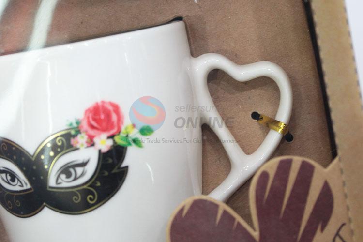 Ceramic couple coffee mug with hearted handle