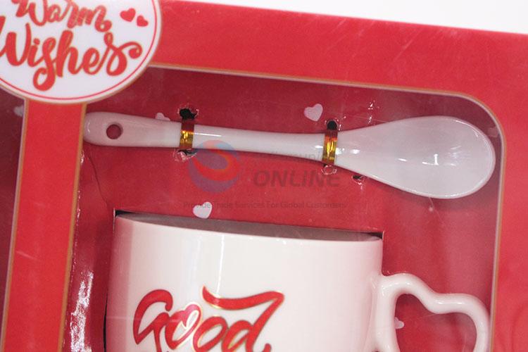 Ceramic couple mug cup with rose flower for gift
