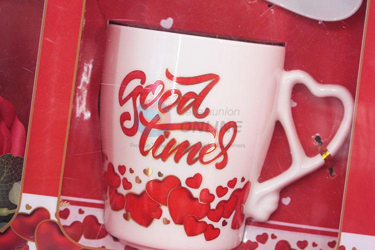 Ceramic couple mug cup with rose flower for gift