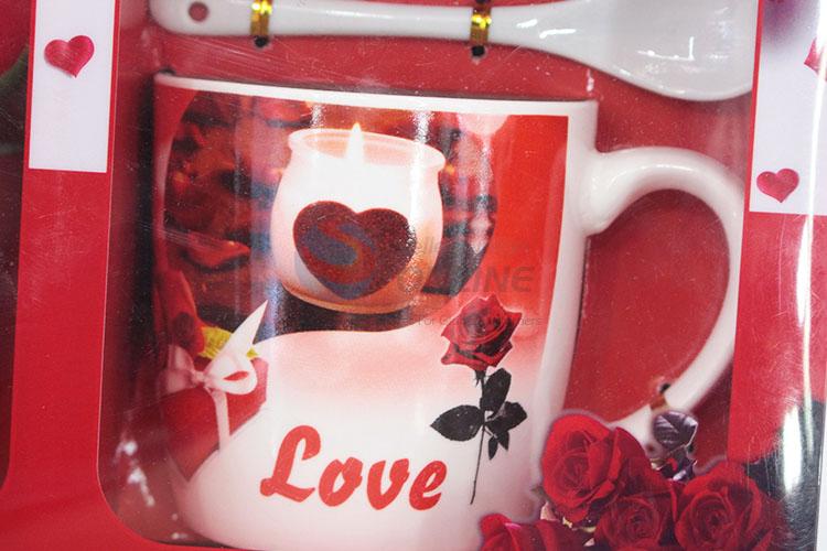 Ceramic red couple cup with fake bonsai for houseware