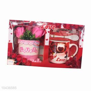 Low Price Tabelware Fake Flower Ceramic Couple Cup