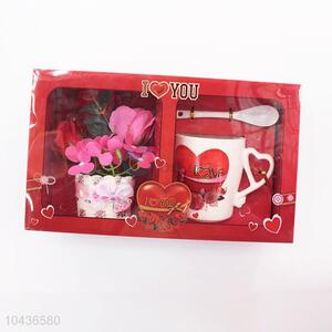 3D ceramic mug couple mug cup with fake flower