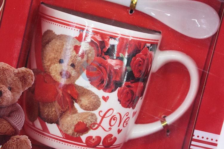 Good quality ceramic couple mug with bear doll