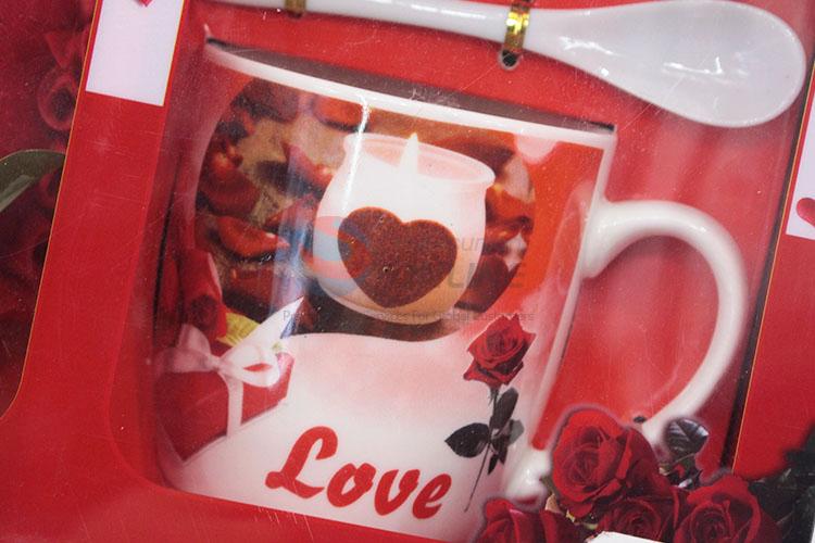 Ceramic valentines couple coffee cup with flower