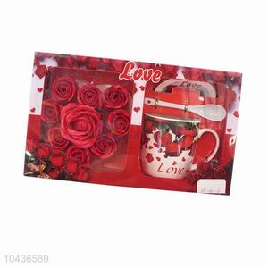 Fashion Fake Flower Ceramic Couple Cup Set Wholesale