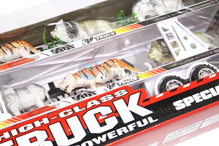 Best Selling Inertial Double-Deck Platform Truck With Wild Animal Toy Set