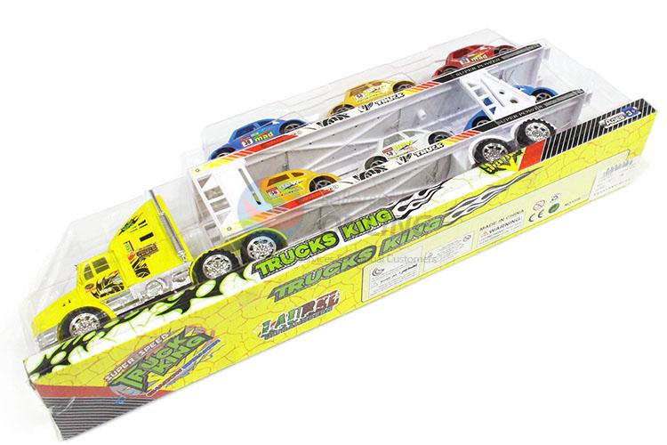 Plastic Inertial Double-Deck Platform Truck With 6 Pieces Free-Wheel Toy Car Set
