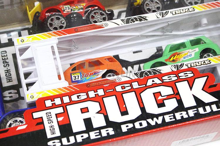 Plastic Inertial Double-Deck Platform Truck With Free-Wheel Racing Car And Suv Toy Set