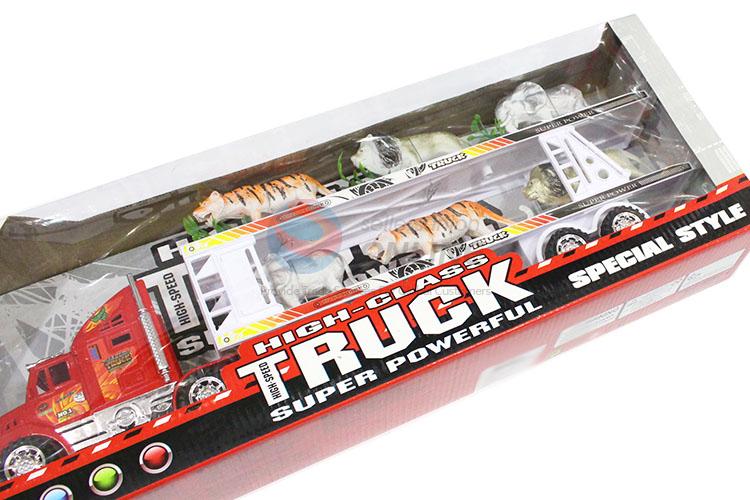 Best Selling Inertial Double-Deck Platform Truck With Wild Animal Toy Set
