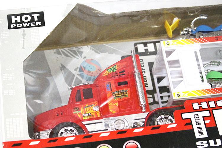 Custom Inertial Double-Deck Platform Truck With 6 Pieces Free-Wheel Toy Car