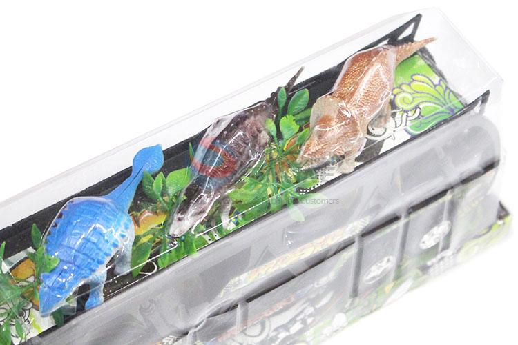 Plastic Inertial Towing Vehicle With 5 Pieces Dinosaur Model Toy