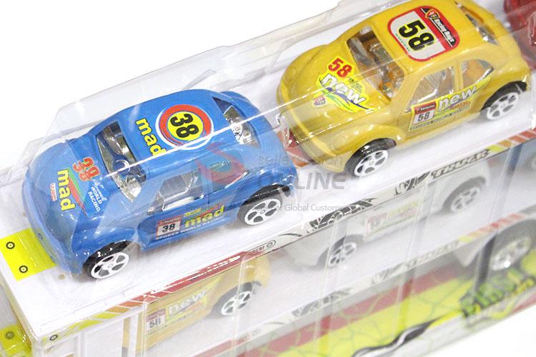 Plastic Inertial Double-Deck Platform Truck With 6 Pieces Free-Wheel Toy Car Set