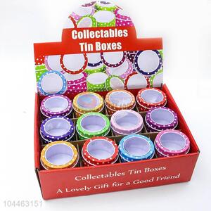Promotional Gift Dots Ptined Collectables Tin Boxes in Round Shape