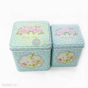 Pretty Cute Printing Tin Storage Box in Square Shape