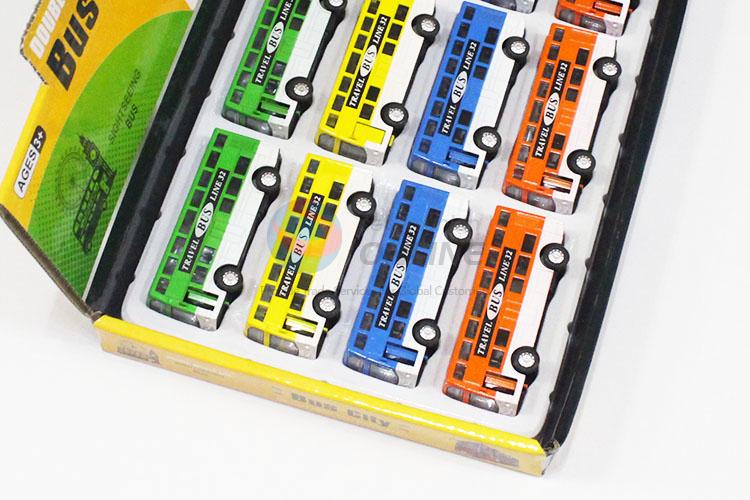Popular 12pcs alloy double-deck bus toy