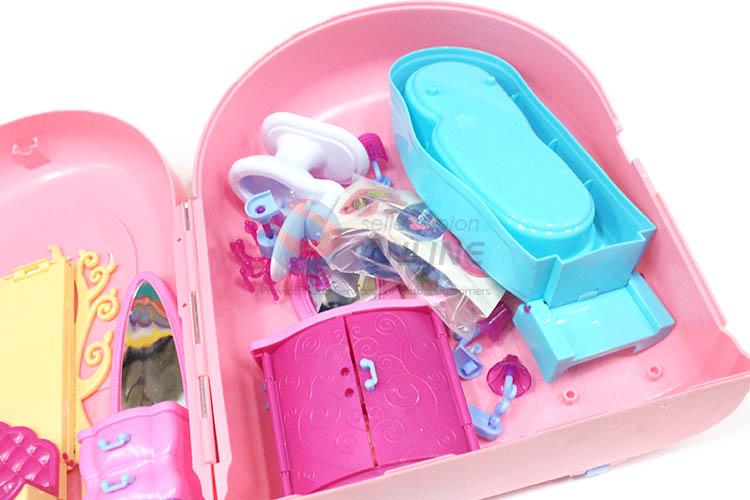 Cute Design Colorful Suitcase Diy Toy Simulation Bedroom And Toilet Set