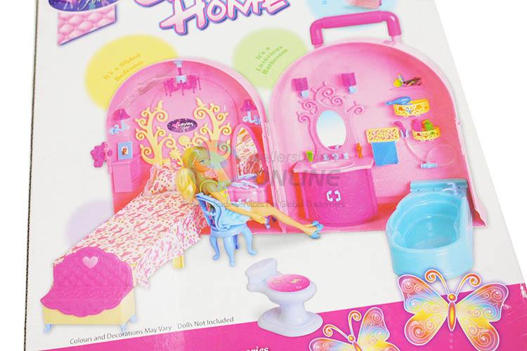 Cute Design Colorful Suitcase Diy Toy Simulation Bedroom And Toilet Set