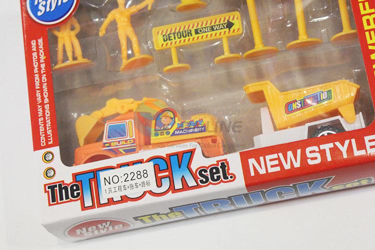 Best construction vehicle/trailer/road sign toy set