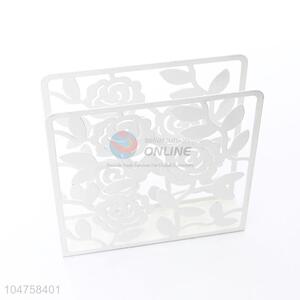 White Color Hollowed-out Flower Iron Napkin Holder Towel Rack