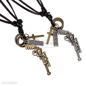 Wholesale cheap vintage alloy gun pendant cowhide <em>necklaces</em>