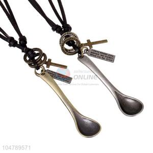 Good quality vintage alloy spoon pendant cowhide <em>necklaces</em>