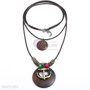 Promotional custom vintage alloy pendant wooden necklaces