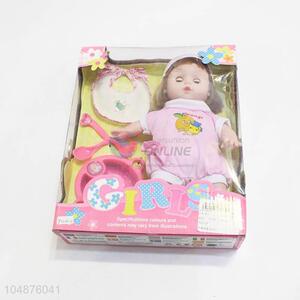 Premium quality baby doll with dishware toy