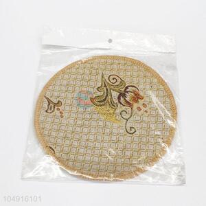 Promotional Gift Round Shaped Bamboo Weaving Placemat with Flower Pattern