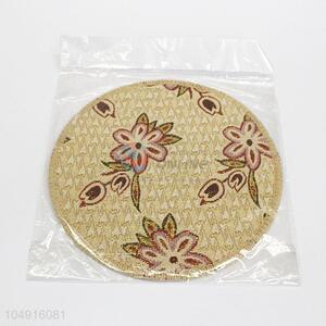 Household Utility Round Shaped Bamboo Weaving Placemat with Flowers Pattern
