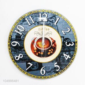 Fashion Style Round Shaped Wall Clock With Coffee Cup Decoration