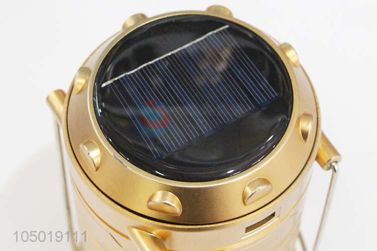 Eco-Friendly Golden Color Camping Light with Solar Power Charge,USB Charge, Charging Line Charge