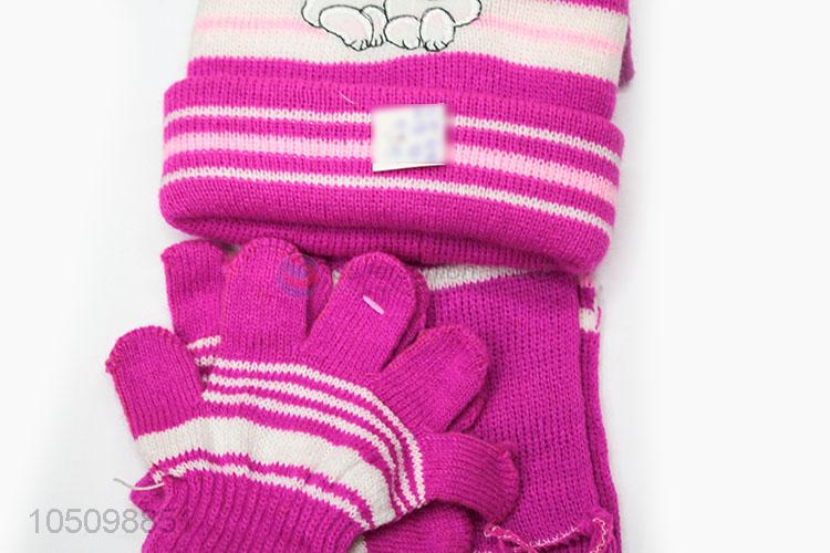 Wholesale Cat Printing Winter Warm Cap and Scarf and Gloves for Children