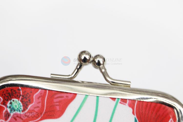 Wholesale Red Flower Printed PU Leather Coin Purse