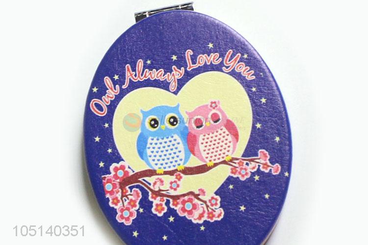Promotional Gift Owl Printing Double-side Mirror Makeup Pocket Mirror