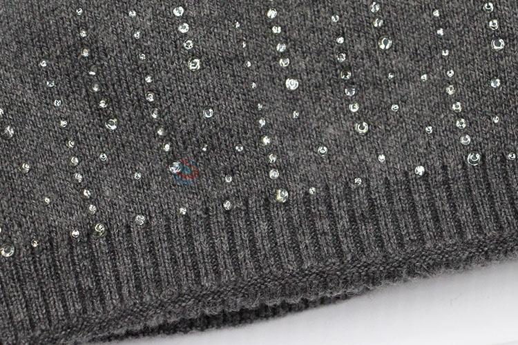 Wholesale Comfortable Adults Customized Wool Knitted Double-Deck Winter Hat with Rhinestone Decoration