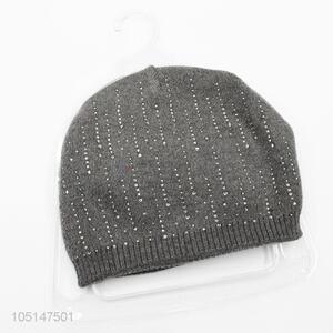 Wholesale Comfortable Adults Customized Wool Knitted Double-Deck Winter Hat with Rhinestone Decoration