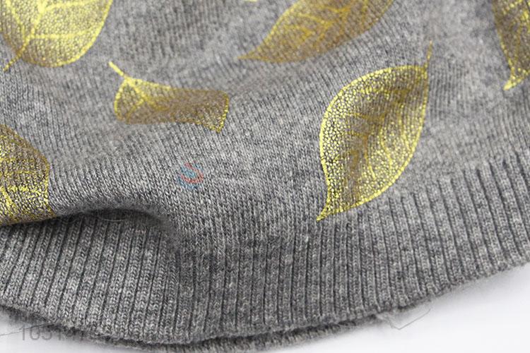 Best Sale Custom Single-Deck Winter Hats with Golden Leaf Beanie Knitted Hat