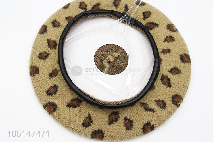 Fashion Design Leopard Decorative Wool Kitted Winter Single-Deck Hats