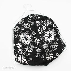 Simple Style Flower Pattern Beanie Hat Cap Warm Single-Deck Winter Hat for Women